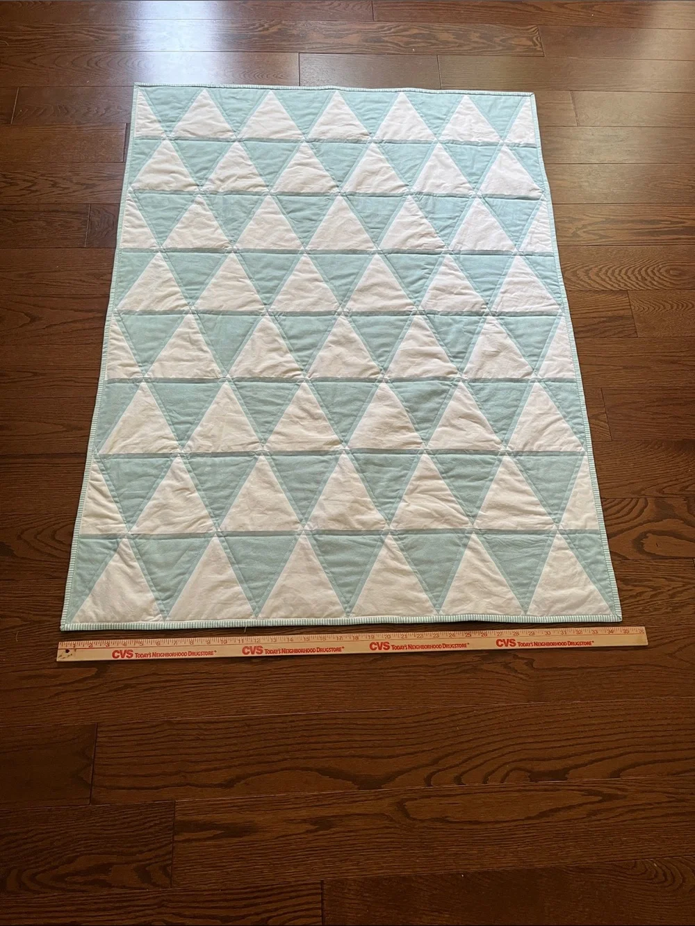 Handmade New Baby Quilt / Aqua and White Triangles